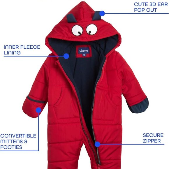 Wippette Baby Boy Hooded Snowsuit ~ Red ~ Size 3-6 months ~ NWT - Picture 2 of 6
